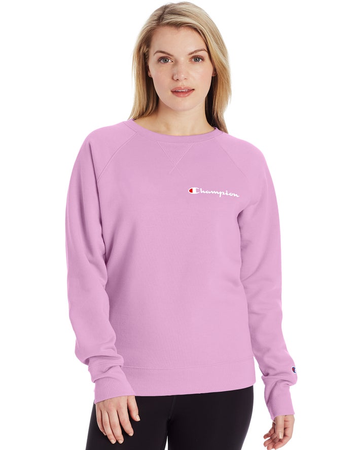 Champion Powerblend Fleece Classic Crew Script Logo Sweatshirt Dames - Roze - Belgie 8792QKFTZ